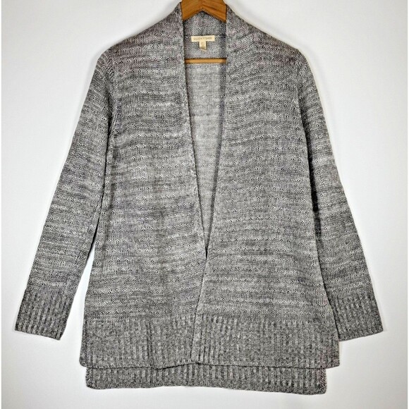 Eileen Fisher Sweaters - Eileen Fisher XS Open Front Cardigan Gray Organic Linen Knit Sweater Long Sleeve